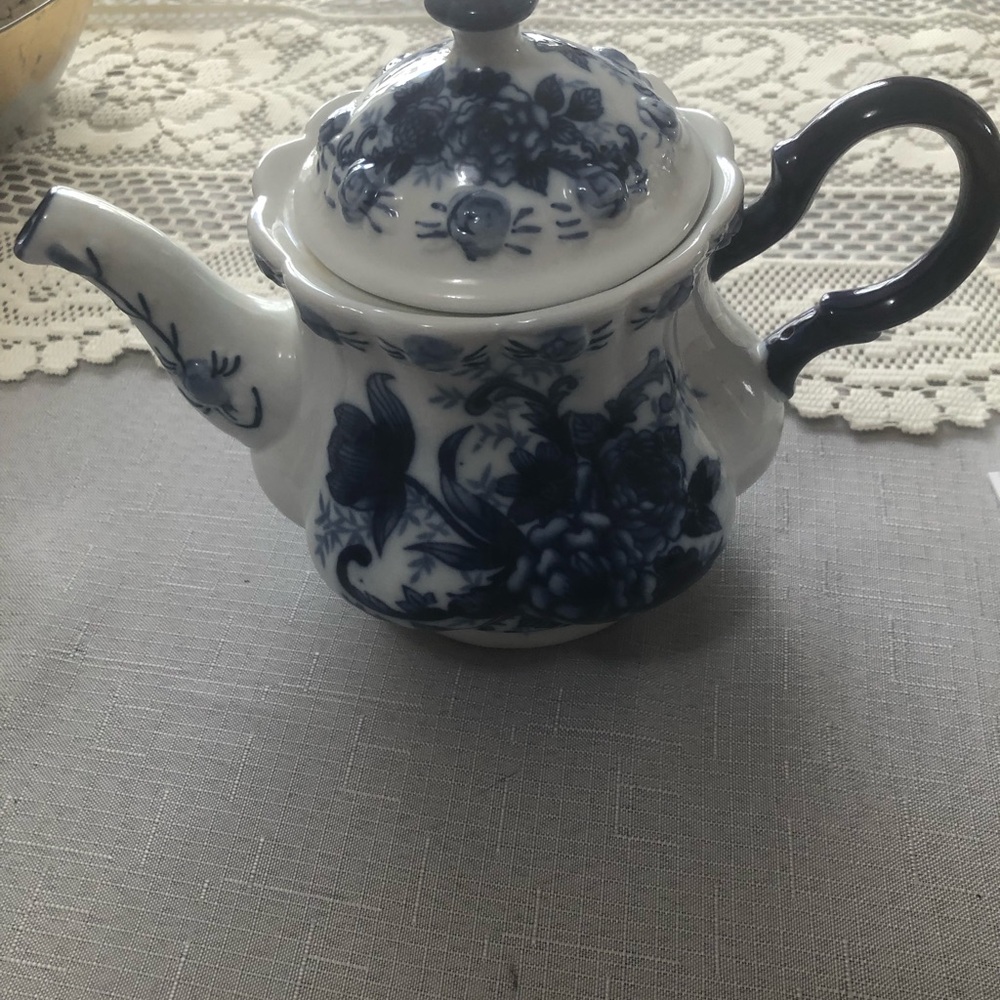 Blue and White Floral Teapot